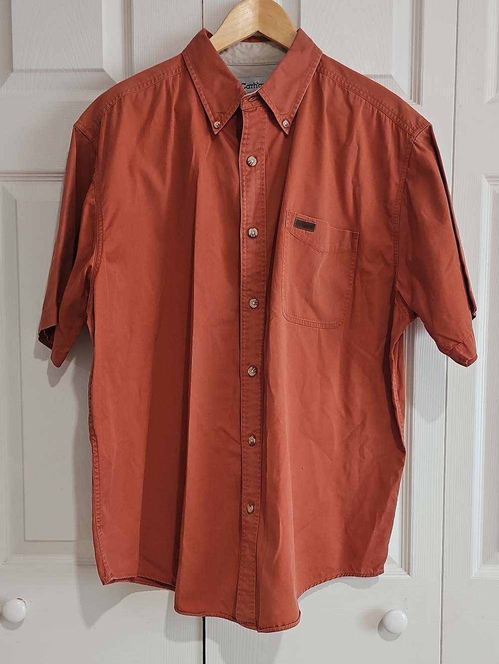 Carhartt Men's Short Sleeve Button Front Shirt - XL - 100% Cotton - Salmon/Rust